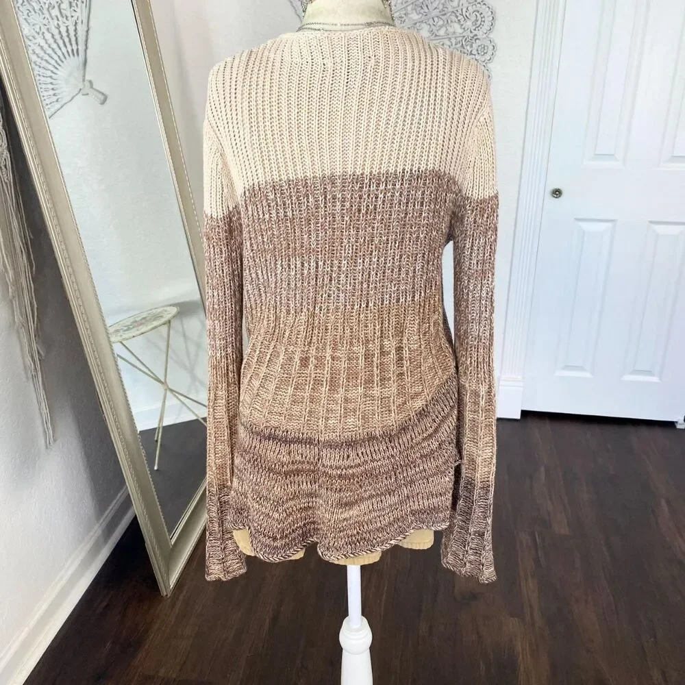Bcbgmaxazria Y2K Flared Brown Tan Crean Knit Knitted Button Up Cardigan L - Picture 5 of 7